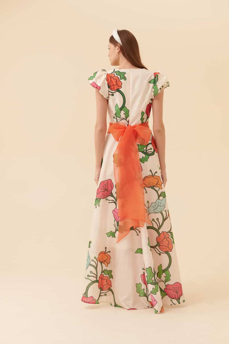 Roman Flower Print Maxi Dress Multi Color