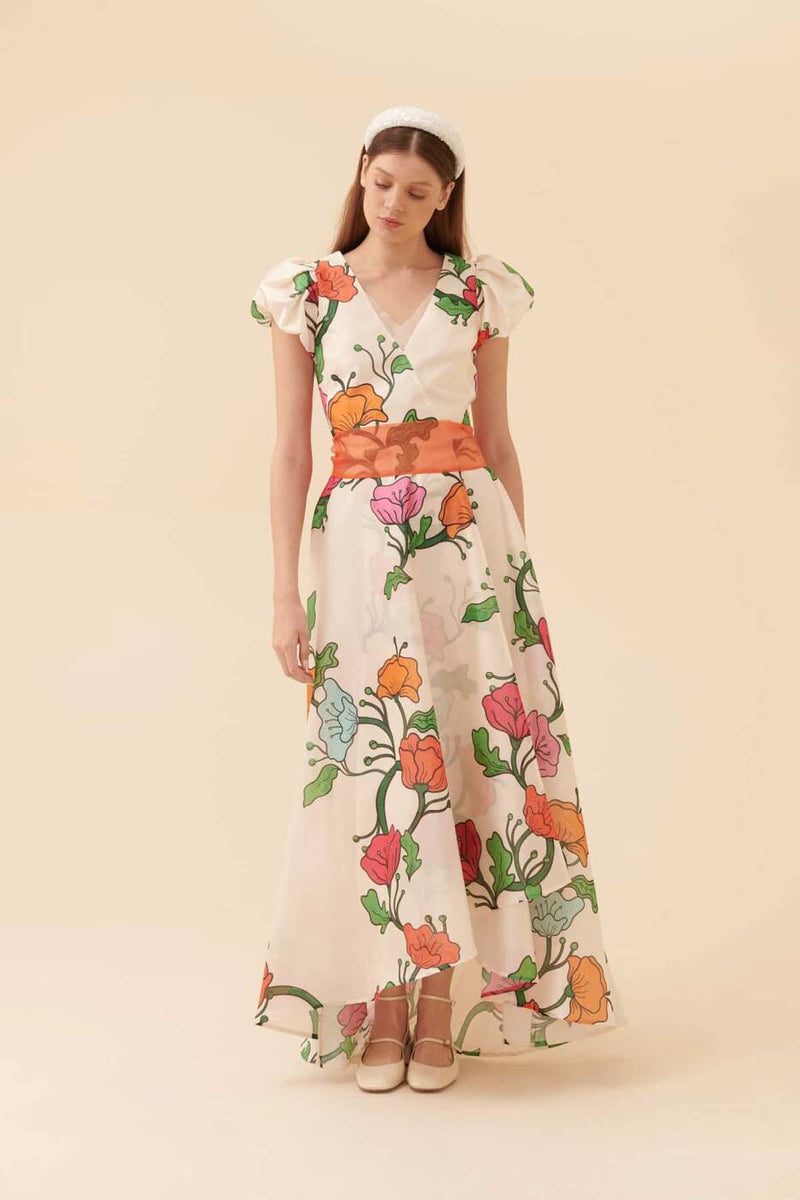 Roman Flower Print Maxi Dress Multi Color