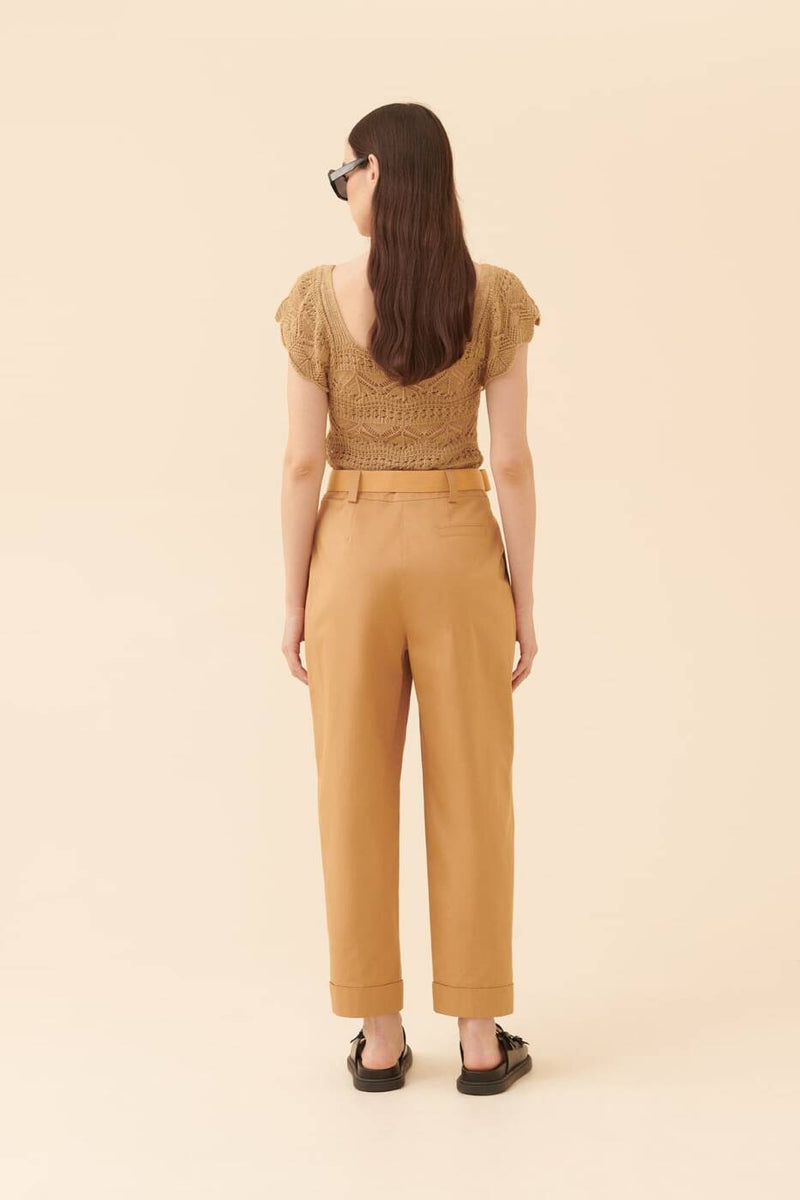 Roman Solid Folded Hem Trousers Brown