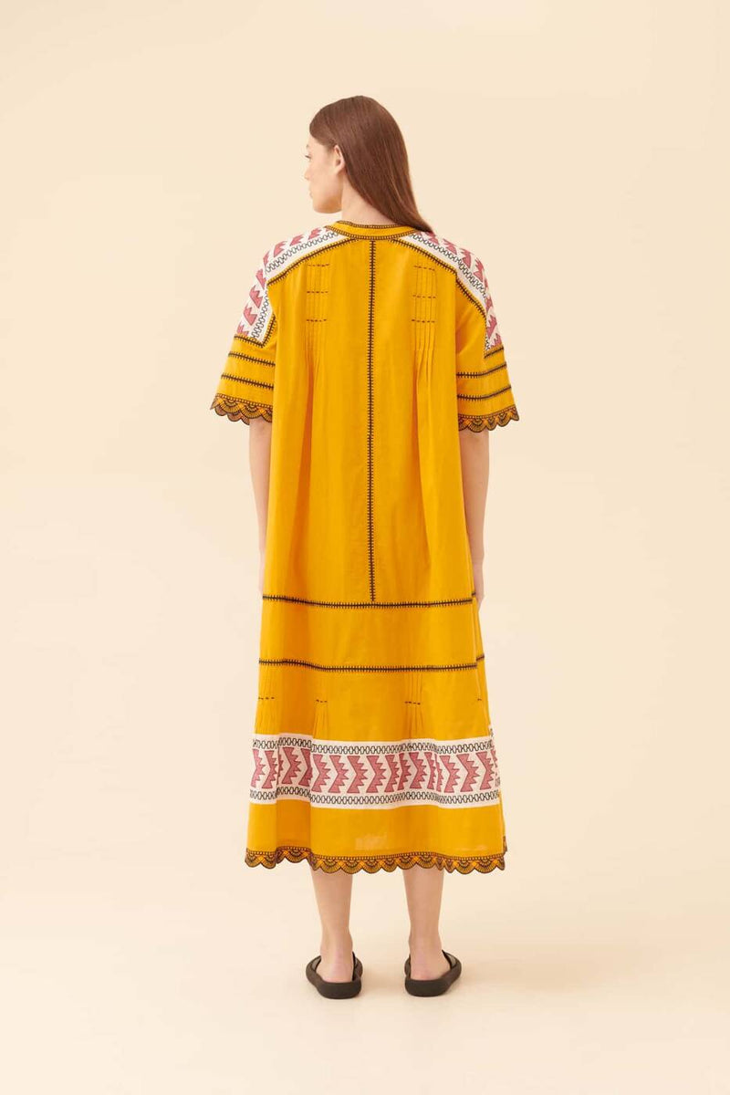 Roman Scalloped Detail Printed Midi Dress Multi Color